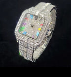 2025 New Luxury Diamond Watch Men Fashion Iced Out Square Colorful Number Watches Hip Hop Bling