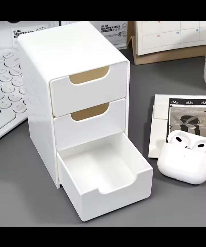 Chic 3-Tier Desk Organizer with Drawers - Ideal for Office Supplies, Jewelry & Cosmetics Storage - Portable Divider Box