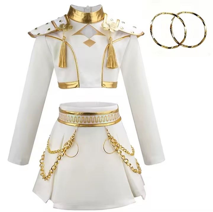 Girl Devil Hunter Pop Singer Embroidered Coat Top Shorts Tassel Necklace 4-piece Halloween Stage Set 4-12-year-old Girl Clothes