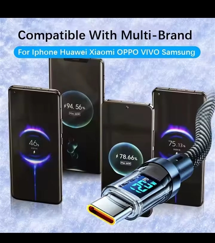 NNBILI 120W Type C to Type C Cable Phone Super Fast Charging Cable With LED Display USB To Type-C Data Cord For huawei oppo vivo