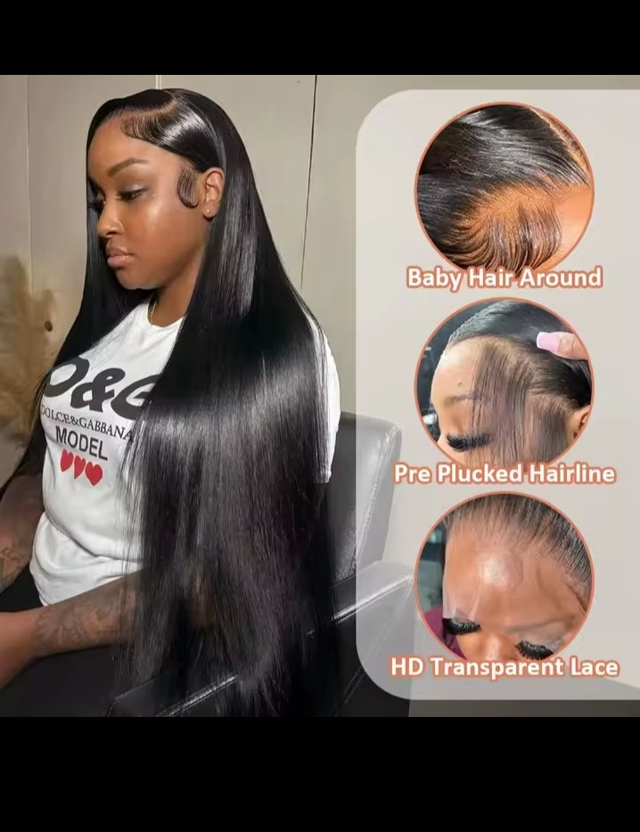 40 50 Inch Straight Human Hair Wig 13x6 HD Lace Frontal 100% Human Hair Wigs 250 Density Remy Pre Plucked Lace Front Closure Wig