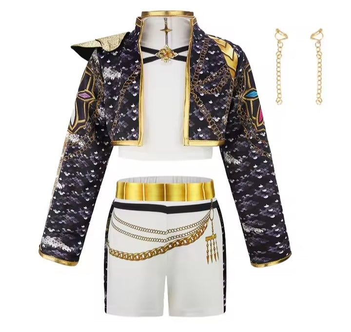 Girl Devil Hunter Pop Singer Embroidered Coat Top Shorts Tassel Necklace 4-piece Halloween Stage Set 4-12-year-old Girl Clothes