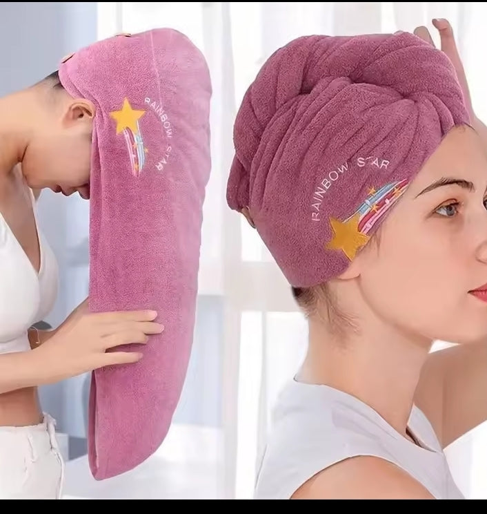 Embroidery Style Hair Drying Cap, Coral Fleece Thickened Hair Towel for Bathroom, Women's Absorbent Quick Drying Shower Cap