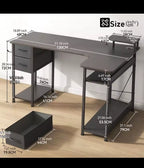 L-Shape Gaming Desk with Drawers, Carbon Fiber Computer Desk with Monitor Arm, Gaming Desk for Home