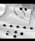 5pcs Lucky Five-petal Flower Women's Jewelry Set, Fashion Flower Bracelet + Necklace + Earrings + Bracelet + Ring, Birthday