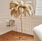 Modern Ostrich Feather Led Floor Lamp Copper Resin Living Room Home Decor Indoor Lighting Bedroom Bedside Standing Table Light