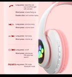Flash Lamp Cute Cat Ears Headphone Bluetooth5.0 Stereo With Mic Support TF Card Wireless Kids Girl Earphone Birthday Gift