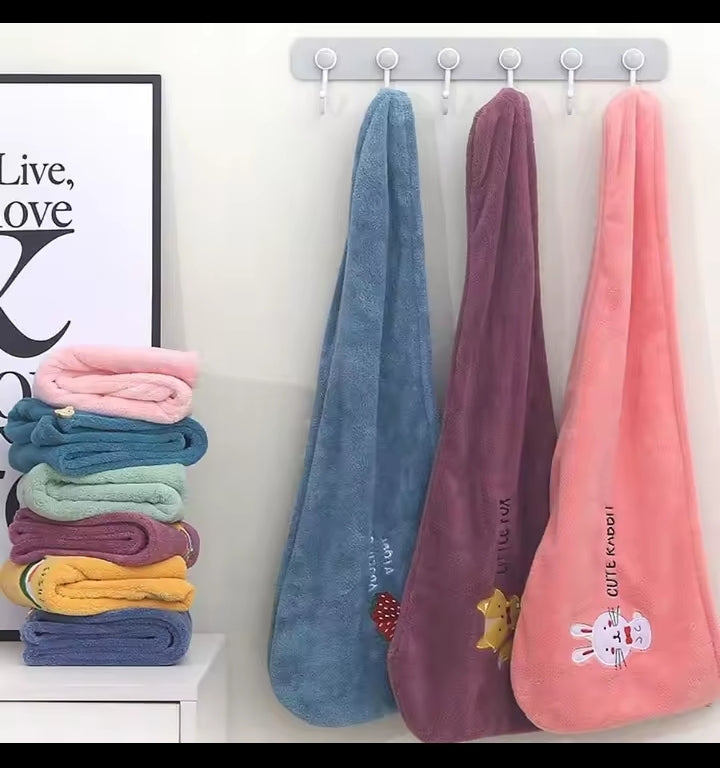 Embroidery Style Hair Drying Cap, Coral Fleece Thickened Hair Towel for Bathroom, Women's Absorbent Quick Drying Shower Cap