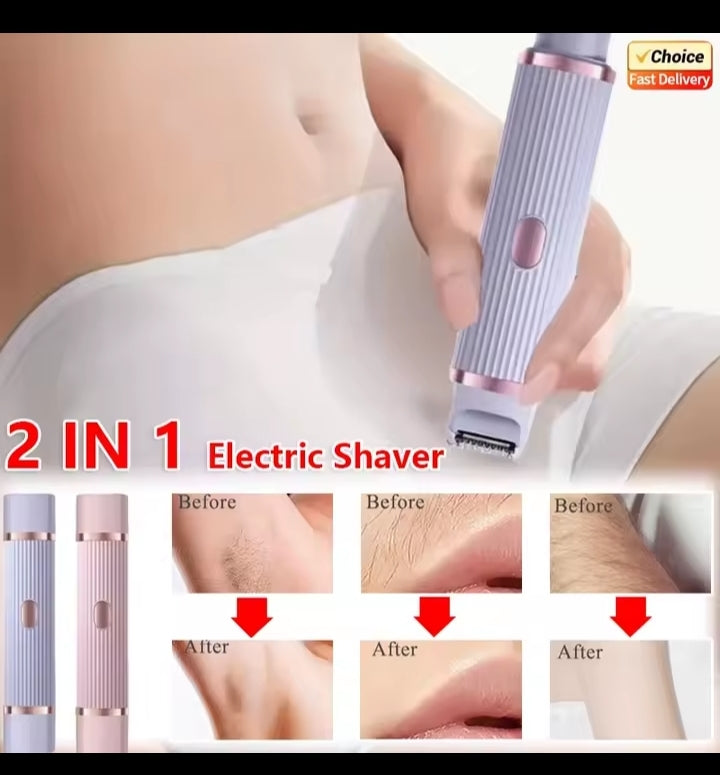 Waterproof 2in1 Electric Shaver for Women Bikini Hair Trimmer Wet Dry Use Dual Head Detachable Cordless Rechargeable