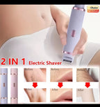 Waterproof 2in1 Electric Shaver for Women Bikini Hair Trimmer Wet Dry Use Dual Head Detachable Cordless Rechargeable