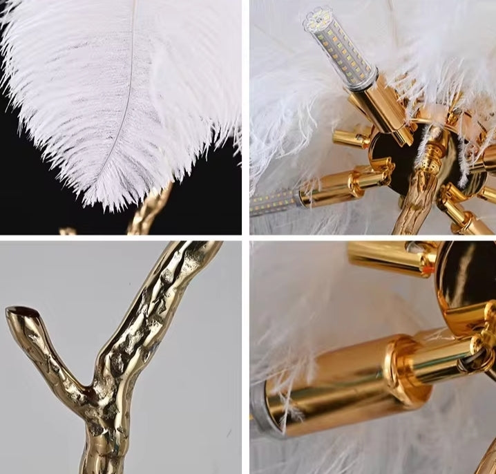 Nordic Floor Lamp With Feather Ostrich White Feathers Standing Lamps For Living Room Bedroom Modern Bedside Feather Floor Lights