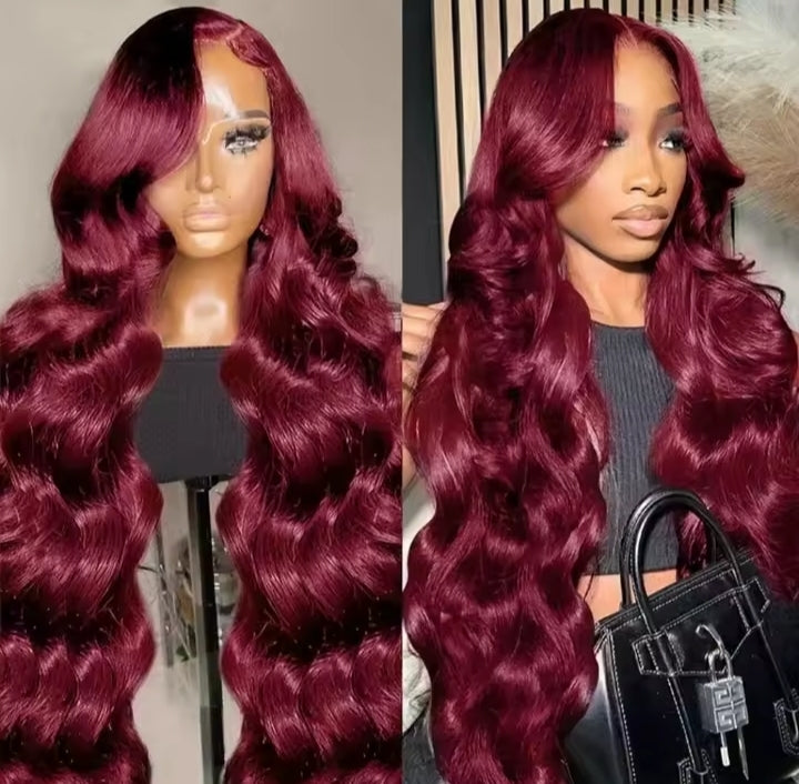 Burgundy Lace Frontal Wig 13x6 Body Wave Lace Front Wig HD Transparent Lace Frontal Wig Human Hair