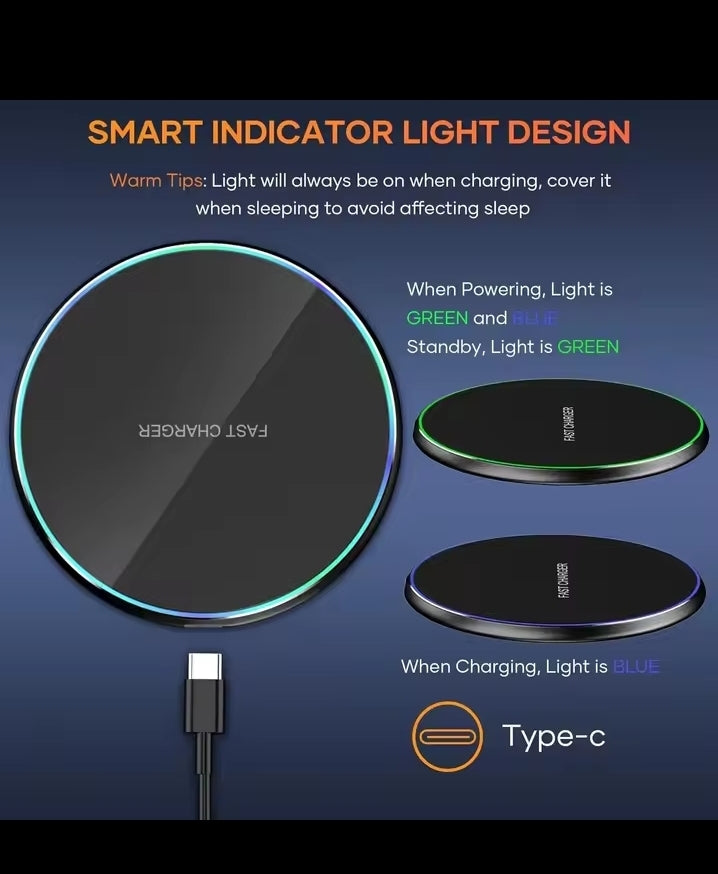 Mini LED Wireless Charger Pad For iPhone 16 15 14 13 12 8 X Pro Max Samsung Xiaomi Induction Fast Charging Dock Station