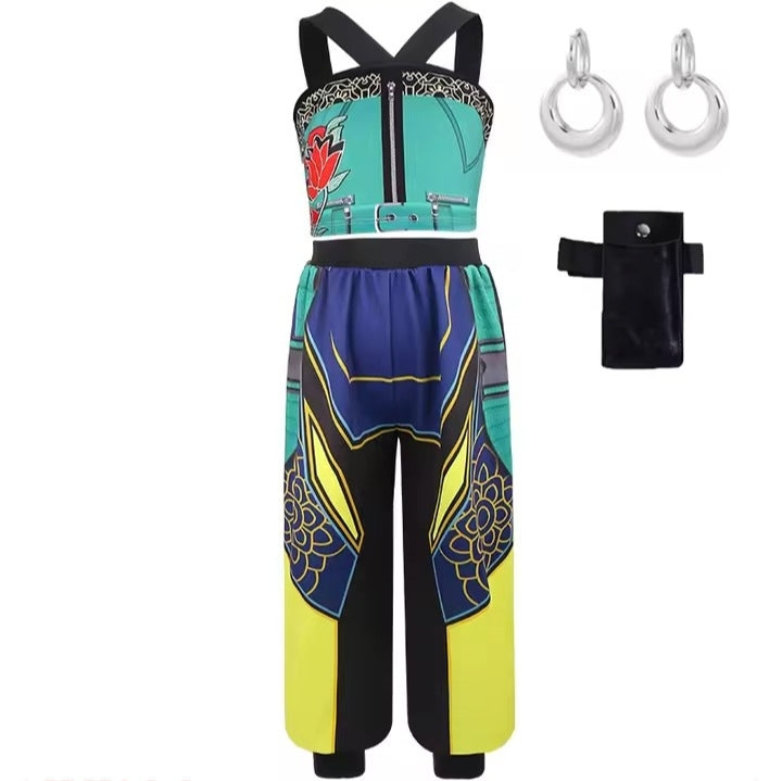 Girl Devil Hunter Pop Singer Embroidered Coat Top Shorts Tassel Necklace 4-piece Halloween Stage Set 4-12-year-old Girl Clothes