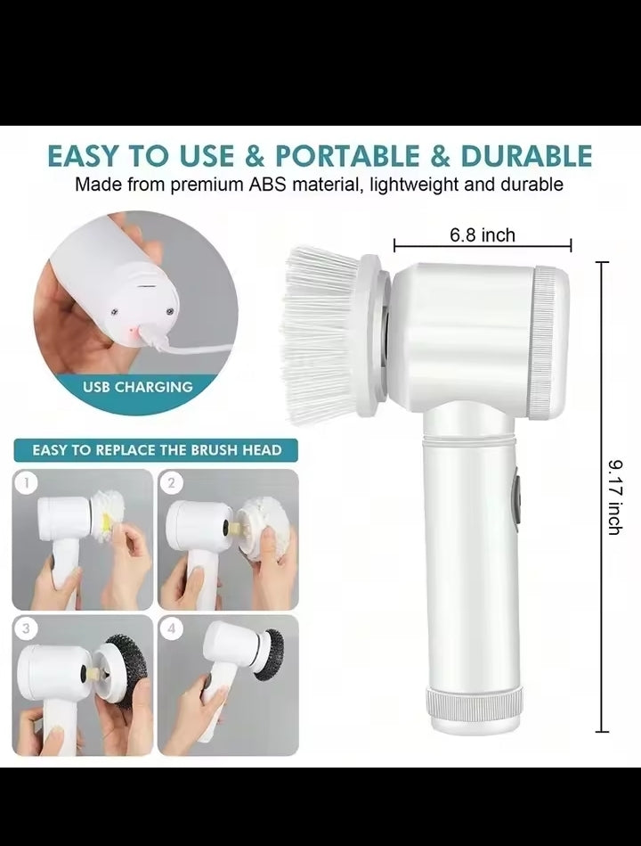 Electric Spin Scrubber, Bathroom Cordless Cleaning Brush Power Scrubber with 5 Replaceable Brush Heads, Electric Cleaning Brush