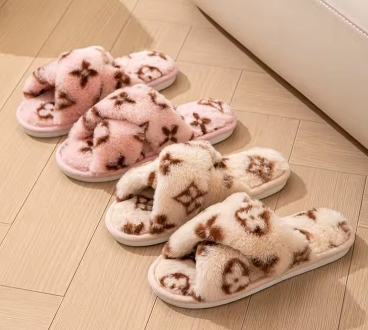 Home Luxury Designer Woman Shoes Flats Fashion Fuzzy Fur