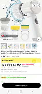 Electric Spin Scrubber, Bathroom Cordless Cleaning Brush Power Scrubber with 5 Replaceable Brush Heads, Electric Cleaning Brush