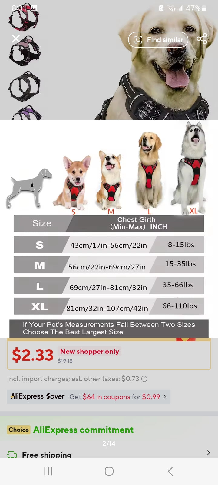 No Pull Dog Harness Front Clip Heavy Duty Reflective Easy Control Handle for Large Dog Walking