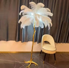 Modern Ostrich Feather Led Floor Lamp Copper Resin Living Room Home Decor Indoor Lighting Bedroom Bedside Standing Table Light