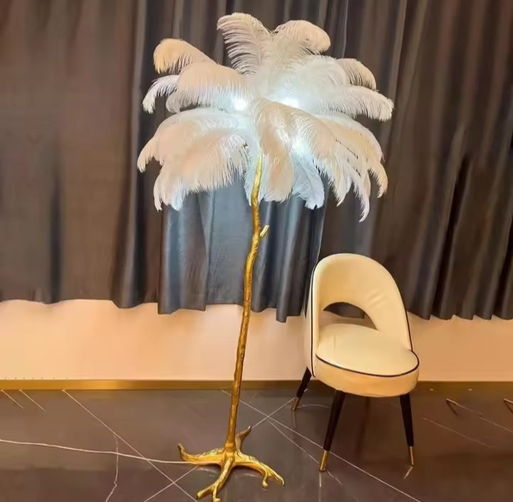 Modern Ostrich Feather Led Floor Lamp Copper Resin Living Room Home Decor Indoor Lighting Bedroom Bedside Standing Table Light