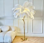 Modern Ostrich Feather Led Floor Lamp Copper Resin Living Room Home Decor Indoor Lighting Bedroom Bedside Standing Table Light