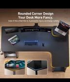 L-Shape Gaming Desk with Drawers, Carbon Fiber Computer Desk with Monitor Arm, Gaming Desk for Home