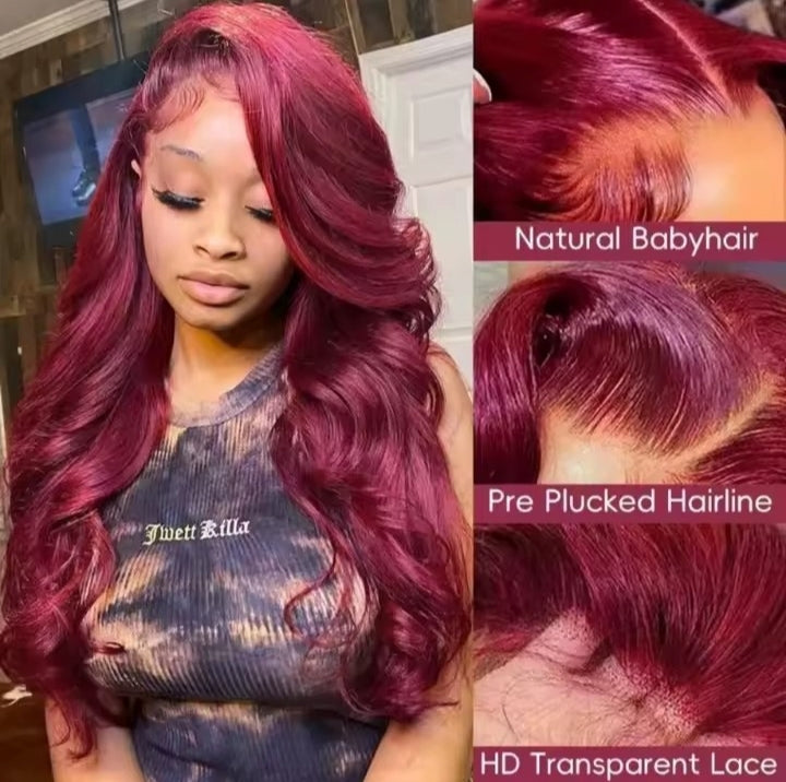 Burgundy Lace Frontal Wig 13x6 Body Wave Lace Front Wig HD Transparent Lace Frontal Wig Human Hair