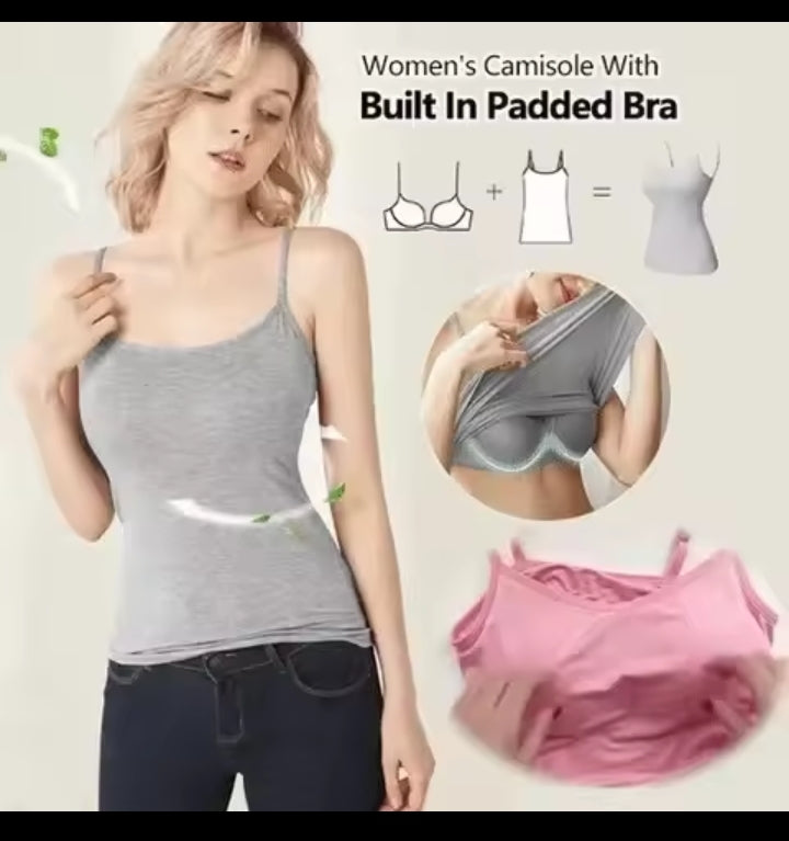 Cami Bra – Women's Camisole With Built In Padded Bra Vest Dropshipping As Seen on Tiktok Pink Top For Women Pajamas Home Wear