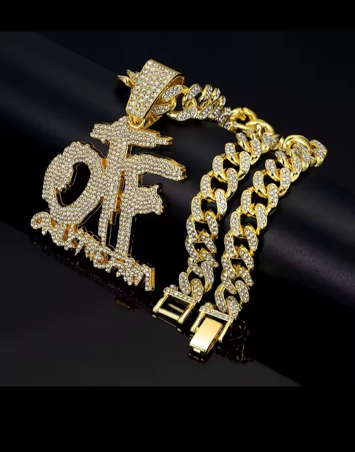 Hip Hop Fashion English Letter OTF Pendant Cuban Chain Necklace,  Suitable For Daily Wear By Men And Women , Rock Party Jewelry