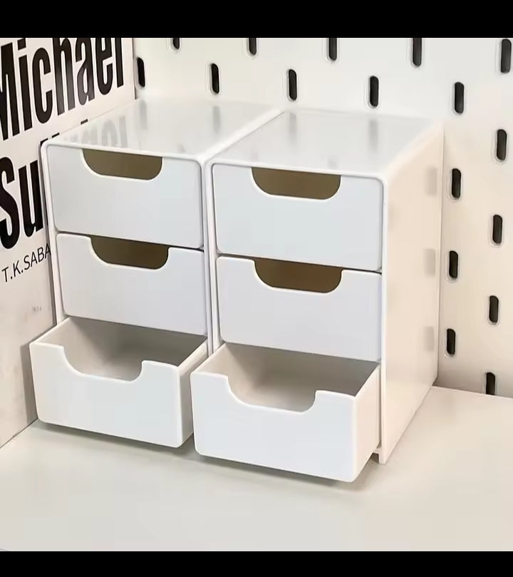 Chic 3-Tier Desk Organizer with Drawers - Ideal for Office Supplies, Jewelry & Cosmetics Storage - Portable Divider Box