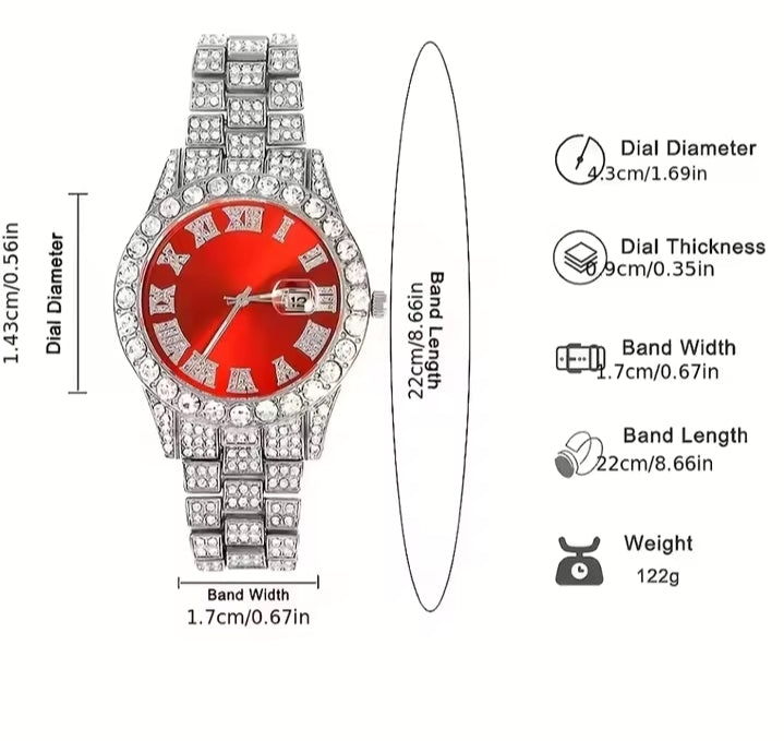 3pcs Cuban Chain Watch for Men Hip Hop Miami Curb Iced Out Paved Rhinestones Rapper Cuban Necklace Suit Watch+Bracelet Jewelry