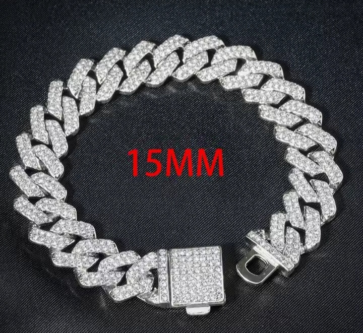 3pcs Cuban Chain Watch for Men Hip Hop Miami Curb Iced Out Paved Rhinestones Rapper Cuban Necklace Suit Watch+Bracelet Jewelry