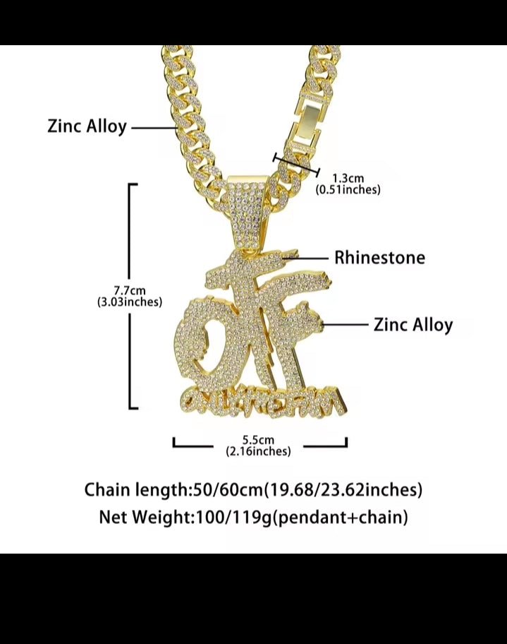 Hip Hop Fashion English Letter OTF Pendant Cuban Chain Necklace,  Suitable For Daily Wear By Men And Women , Rock Party Jewelry