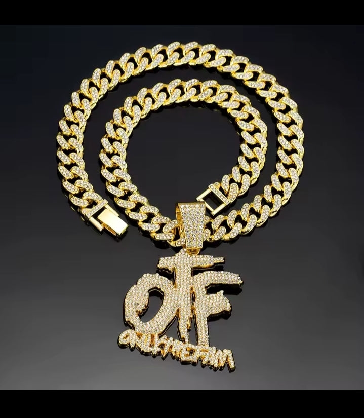 Hip Hop Fashion English Letter OTF Pendant Cuban Chain Necklace,  Suitable For Daily Wear By Men And Women , Rock Party Jewelry