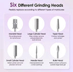 Cordless Electric Nail Drill with UV Lamp Nail Polishing Machine Kit Nail Grinder Polisher Drill Bits with 6 Grinding Heads