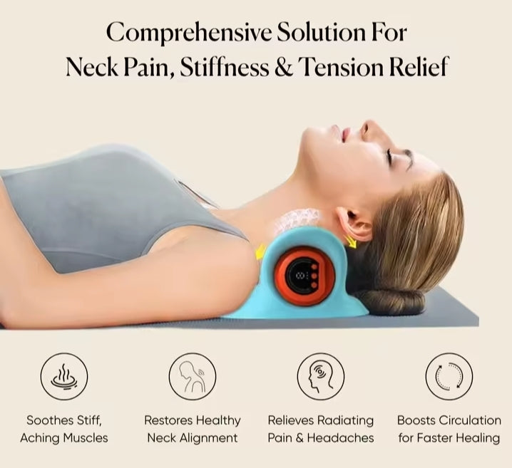 4in1 Cervical Spine Stretch Neck Massager Pillow EMS Relax Heating Shoulder Massage Chiropractic Traction Head Acupoint Pillow