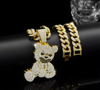Hip Hop Aggressive Bear Pendants Necklaces with Miami Cuban Link Chain Brown Bear Men's Women Choker Collar Jewelry Accessories