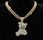 Hip Hop Aggressive Bear Pendants Necklaces with Miami Cuban Link Chain Brown Bear Men's Women Choker Collar Jewelry Accessories