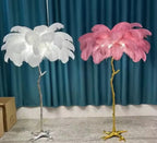 Modern Ostrich Feather Led Floor Lamp Copper Resin Living Room Home Decor Indoor Lighting Bedroom Bedside Standing Table Light