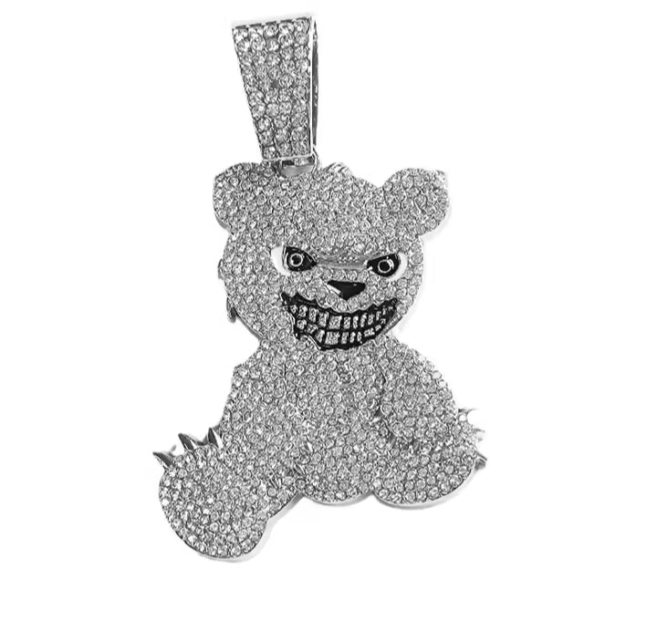 Hip Hop Aggressive Bear Pendants Necklaces with Miami Cuban Link Chain Brown Bear Men's Women Choker Collar Jewelry Accessories