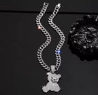 Hip Hop Aggressive Bear Pendants Necklaces with Miami Cuban Link Chain Brown Bear Men's Women Choker Collar Jewelry Accessories