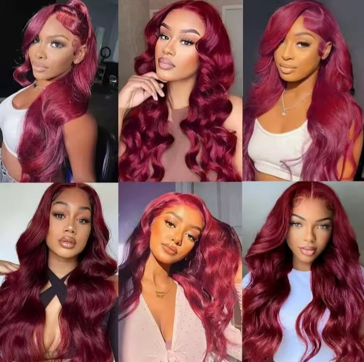 Burgundy Lace Frontal Wig 13x6 Body Wave Lace Front Wig HD Transparent Lace Frontal Wig Human Hair