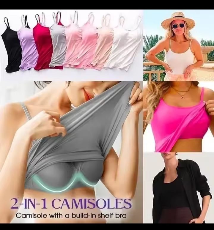 Cami Bra – Women's Camisole With Built In Padded Bra Vest Dropshipping As Seen on Tiktok Pink Top For Women Pajamas Home Wear