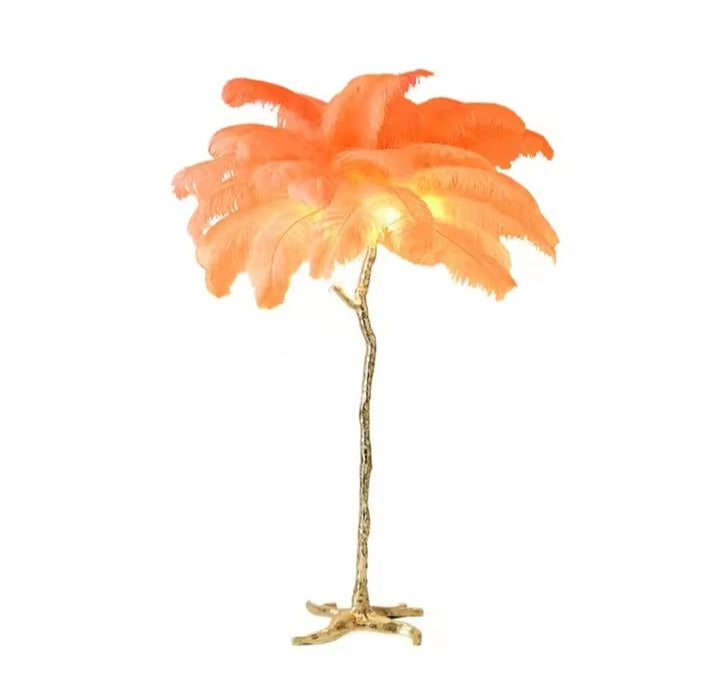 Modern Ostrich Feather Led Floor Lamp Copper Resin Living Room Home Decor Indoor Lighting Bedroom Bedside Standing Table Light