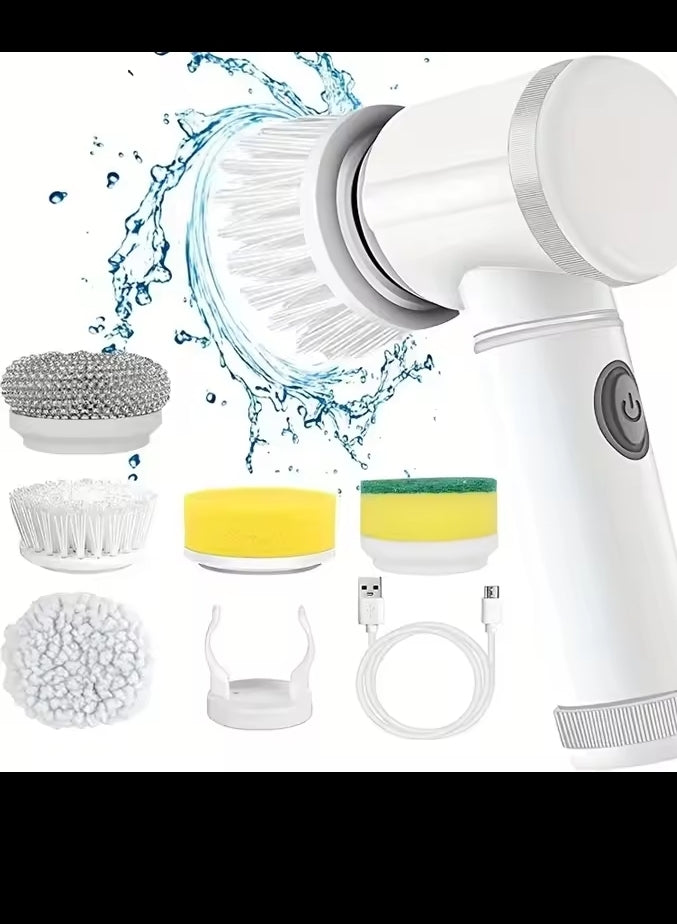 Electric Spin Scrubber, Bathroom Cordless Cleaning Brush Power Scrubber with 5 Replaceable Brush Heads, Electric Cleaning Brush
