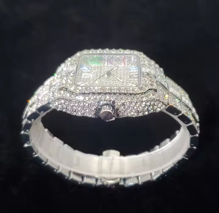 2025 New Luxury Diamond Watch Men Fashion Iced Out Square Colorful Number Watches Hip Hop Bling