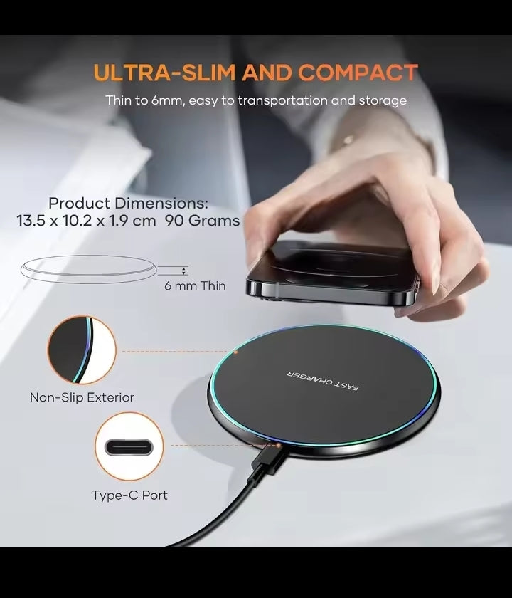 Mini LED Wireless Charger Pad For iPhone 16 15 14 13 12 8 X Pro Max Samsung Xiaomi Induction Fast Charging Dock Station