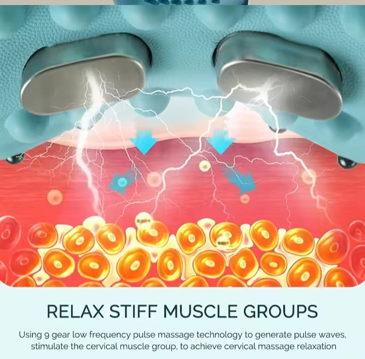 4in1 Cervical Spine Stretch Neck Massager Pillow EMS Relax Heating Shoulder Massage Chiropractic Traction Head Acupoint Pillow