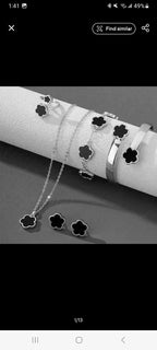 5pcs Lucky Five-petal Flower Women's Jewelry Set, Fashion Flower Bracelet + Necklace + Earrings + Bracelet + Ring, Birthday