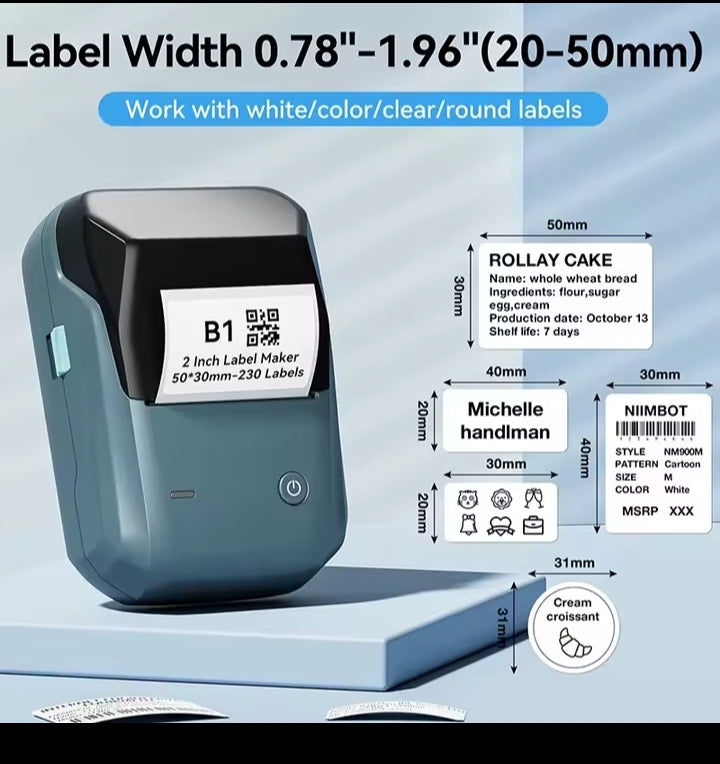 Mini Label Thermal Printer Niimbot B1 Portable Self-Adhesive Printer For Stickers Round Labels Rolls UV Tag Bluetooth Printer